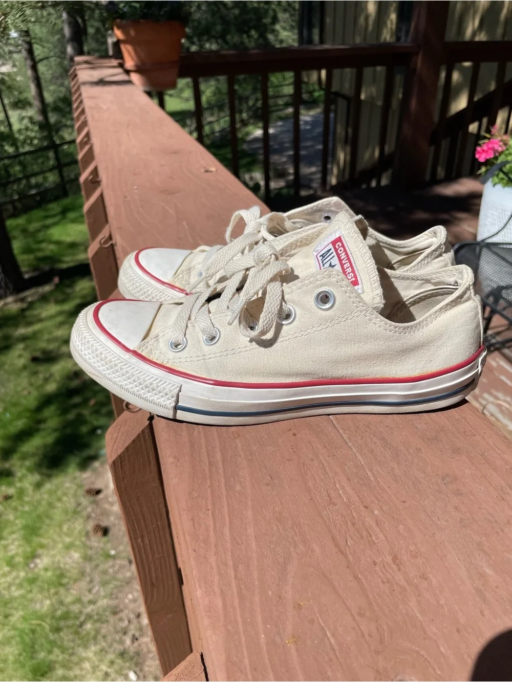 Converse Chuck Taylor All Star Low Top Sneakers - Cream with Red & Navy Trim - Picture 3 of 8